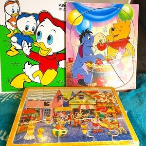 3 Vintage Wooden Puzzles Playskool, Winnie the Pooh, Kid Classics